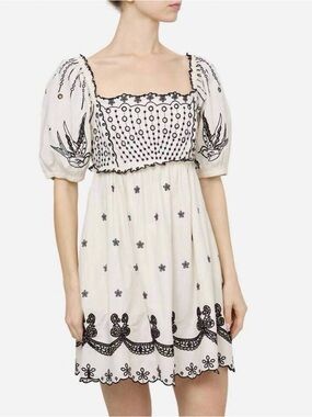 NEW SEA kingsley embroidered puff sleeve dress in cream Size 6